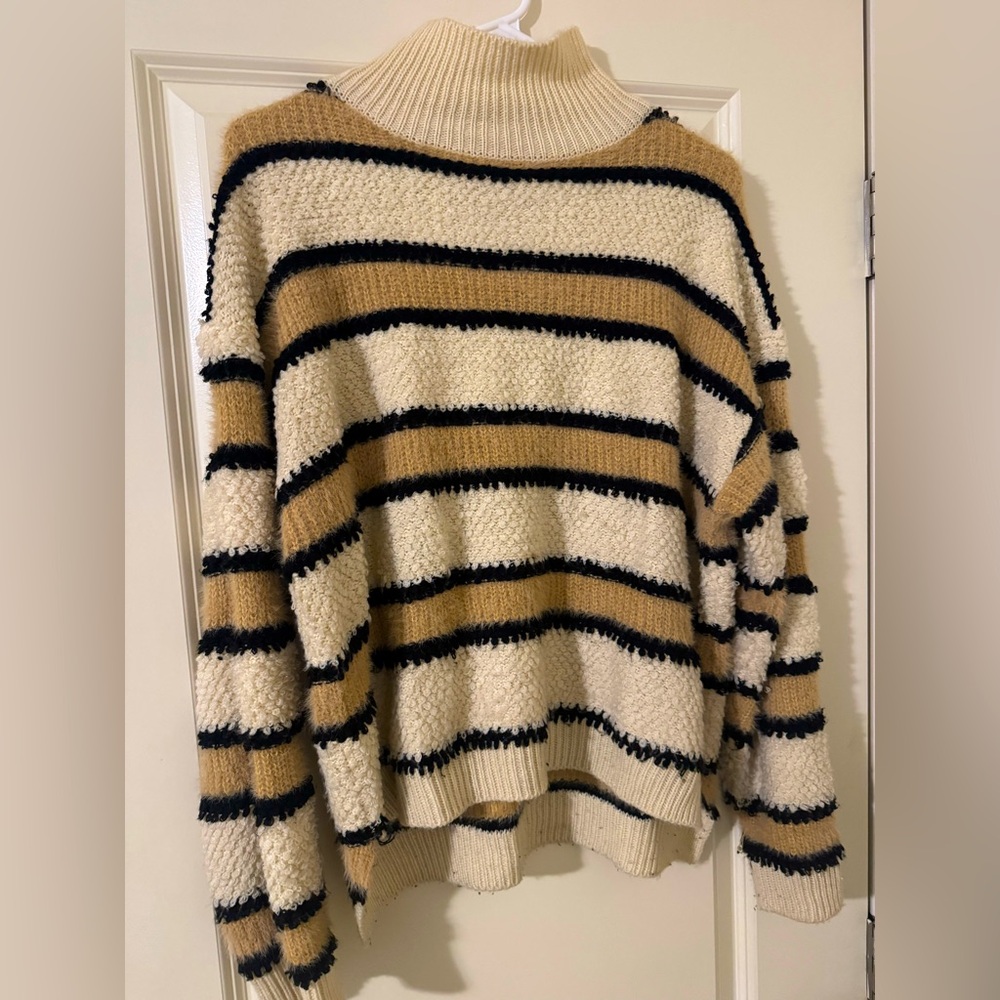 Wishlist Cream and Tan Striped Turtleneck Sweater